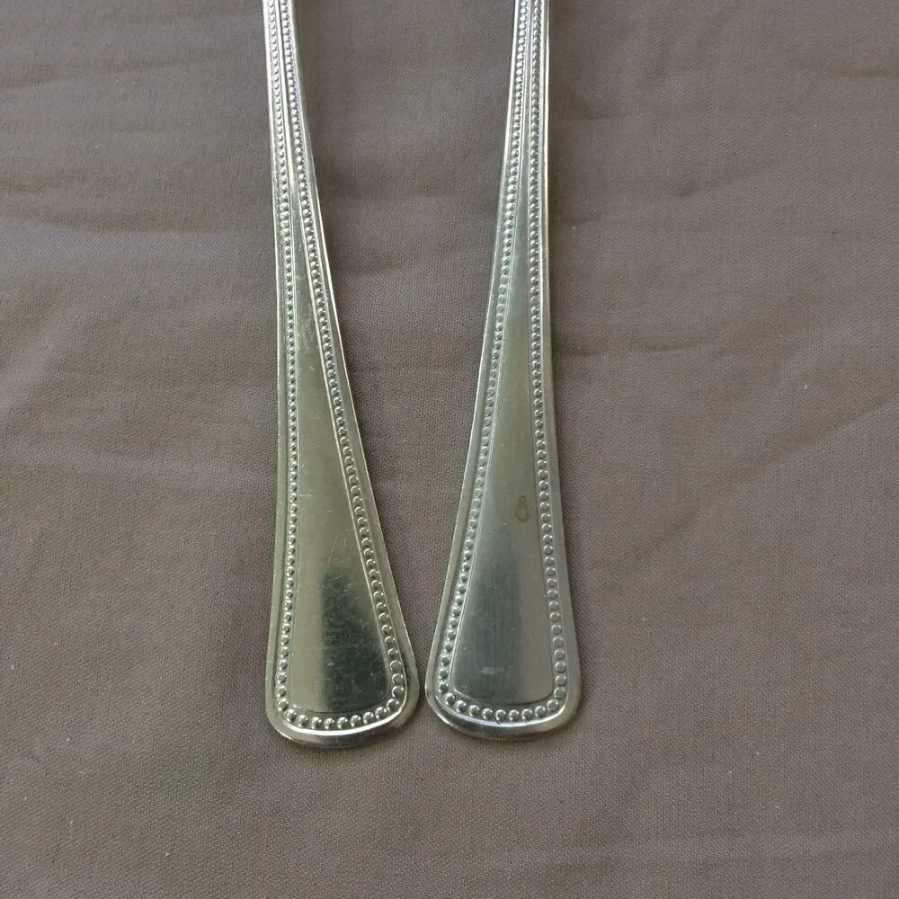 Oneida Craft 2 Oval Soup Spoons Needlepoint Beaded Artisty Stainless Steel 7 in